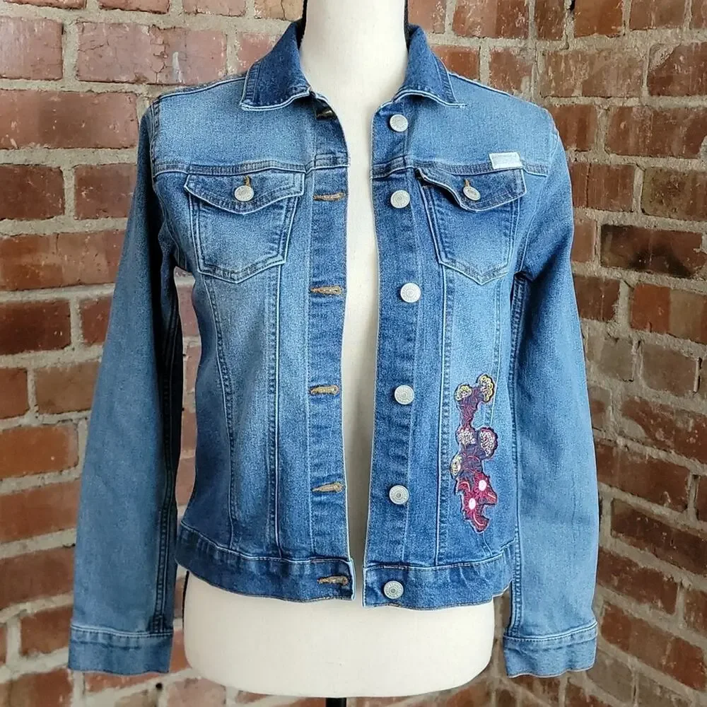 7 For All Mankind girls denim jacket with‎ floral patch XL